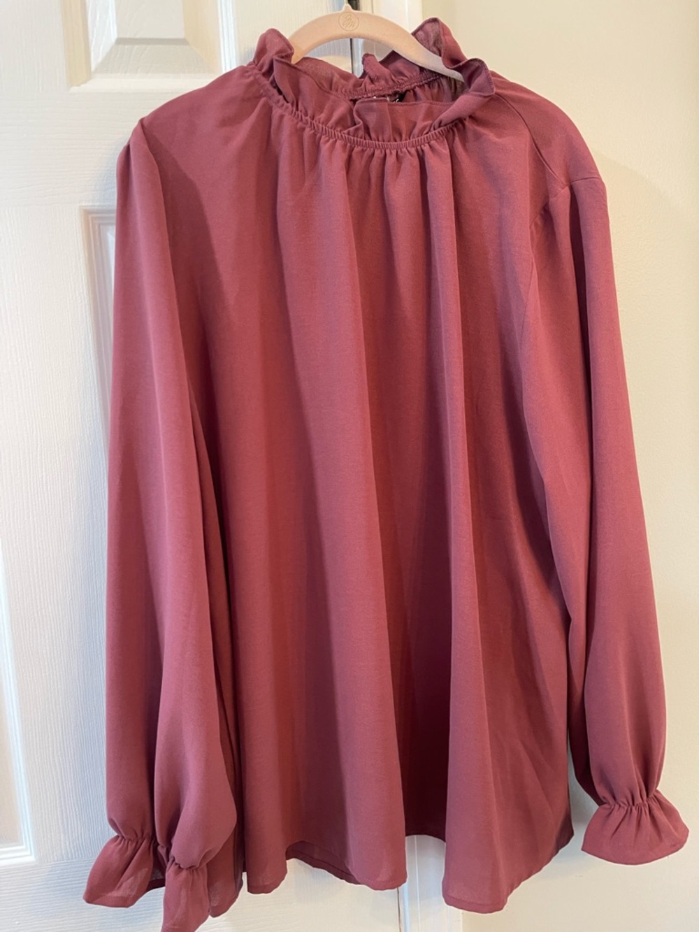 BloomChic Ruffle Neck Long Sleeve Blouse - Mauve